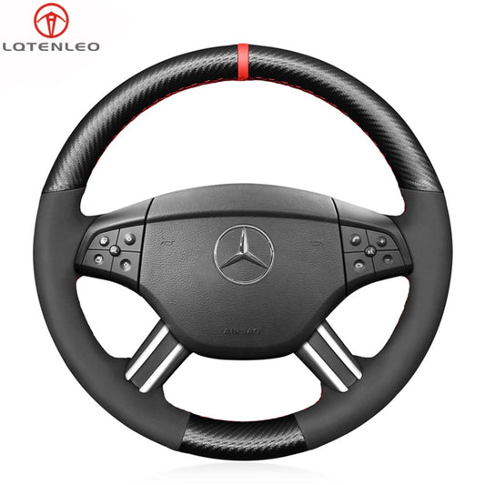 LQTENLEO Carbon Fiber Leather Suede Hand-stitched Car Steering Wheel Cover for Mercedes Benz GL-Class X164 2006-2009 / M-Class W164 2005-2008 / R-Class 2006-2009