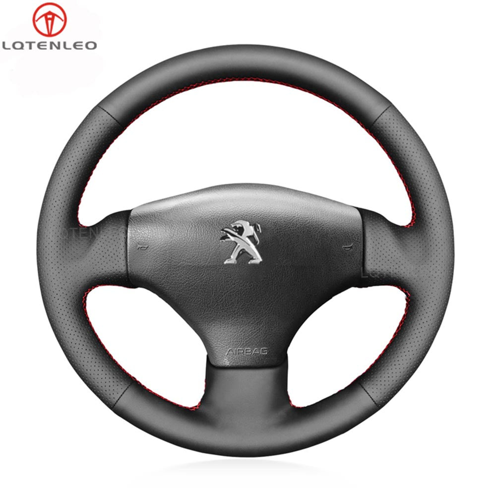 LQTENLEO Carbon Fiber Leather Suede Hand-stitched Car Steering Wheel Cover for Peugeot 206 2001-2009 / 206 SW 2002-2007