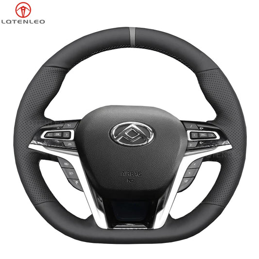 LQTENELO Black Genuine Leather Hand-stitched Car Steering Wheel Cover for LDV Maxus D90 2017-2020