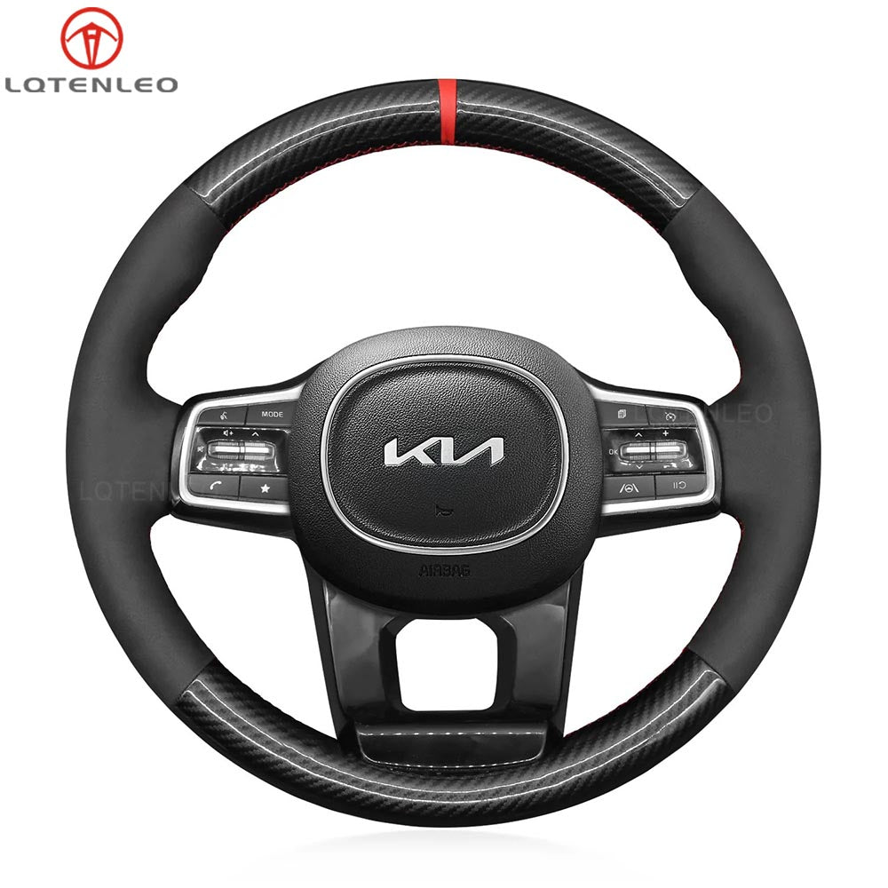 LQTENLEO Black Carbon Fiber Leather Suede Hand-stitched Car Steering Wheel Cove for Kia Solando MQ4/ Telluride