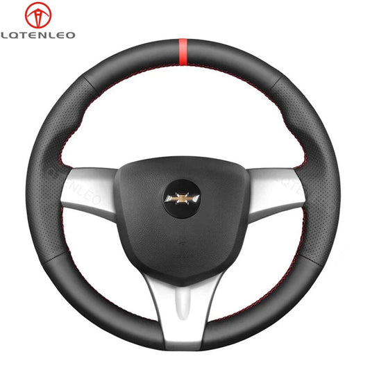 LQTENLEO Black Genuine Leather Hand-stitched Car Steering Wheel Cover for Chevrolet Spark / Spark EV / for Holden Barina Spark - LQTENLEO Official Store