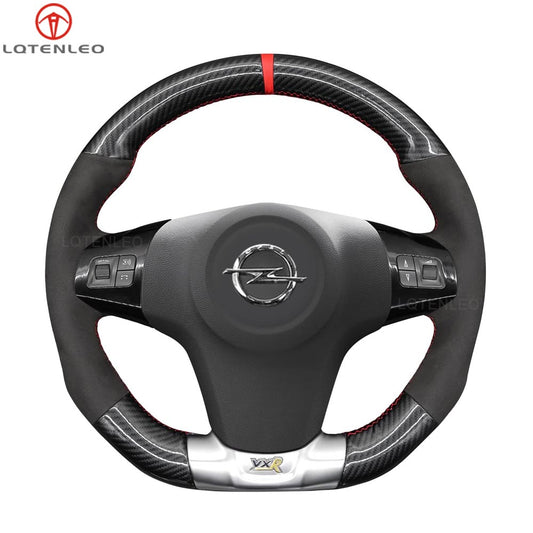 LQTENLEO Carbon Fiber Leather Suede Hand-stitched Car Steering Wheel Cove for Opel Corsa OPC