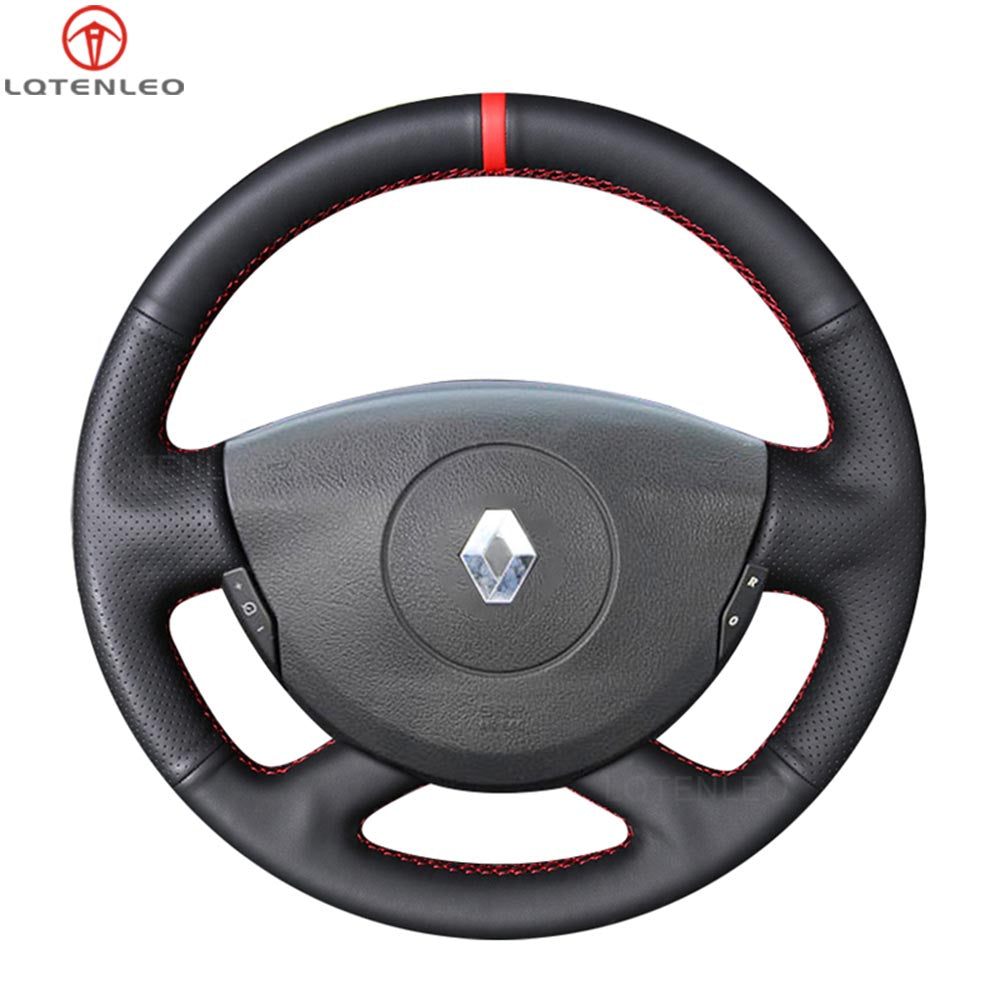 LQTENLEO Black Leather Suede Car Steering Wheel Cover for Opel V Renault Laguna 2 Trafic 2 Grand Espace Vel Satis Nissan Primastar