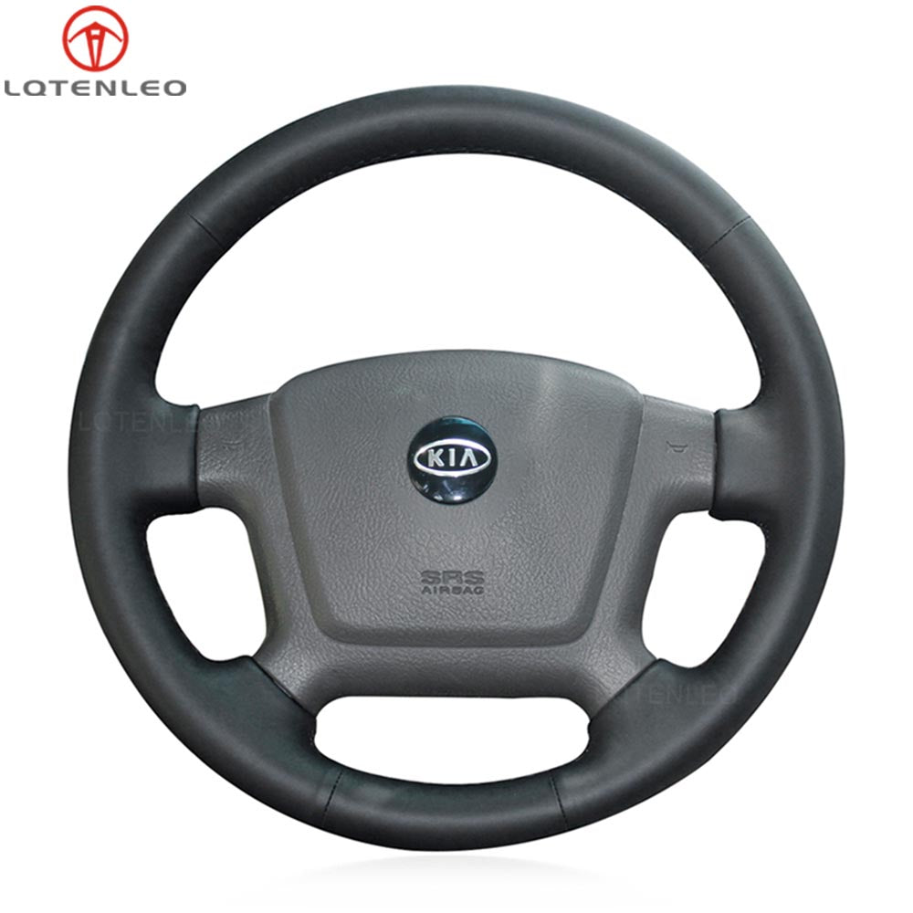 LQTENLEO Black Leather Hand-stitched No-slip Car Steering Wheel Cover for Kia Cerato 2004-2008 Soul 2009-2012 Spectra 5 2004-2009