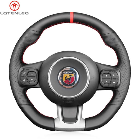 LQTENLEO Black Leather Suede Hand-stitched Car Steering Wheel Cover for Abarth 595(C) 695(C) Fiat 500 Abarth 595 693 - LQTENLEO Official Store