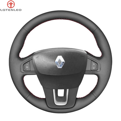 LQTENLEO Black Genuine Leather Hand-stitched Car Steering Wheel Cover for Renault Laguna Latitude Samsung SM5