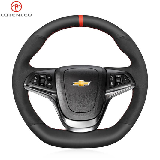 LQTENLEO Black Genuine Leather Hand-stitched Car Steering Wheel Cove for for Chevrolet SS 2014-2017
