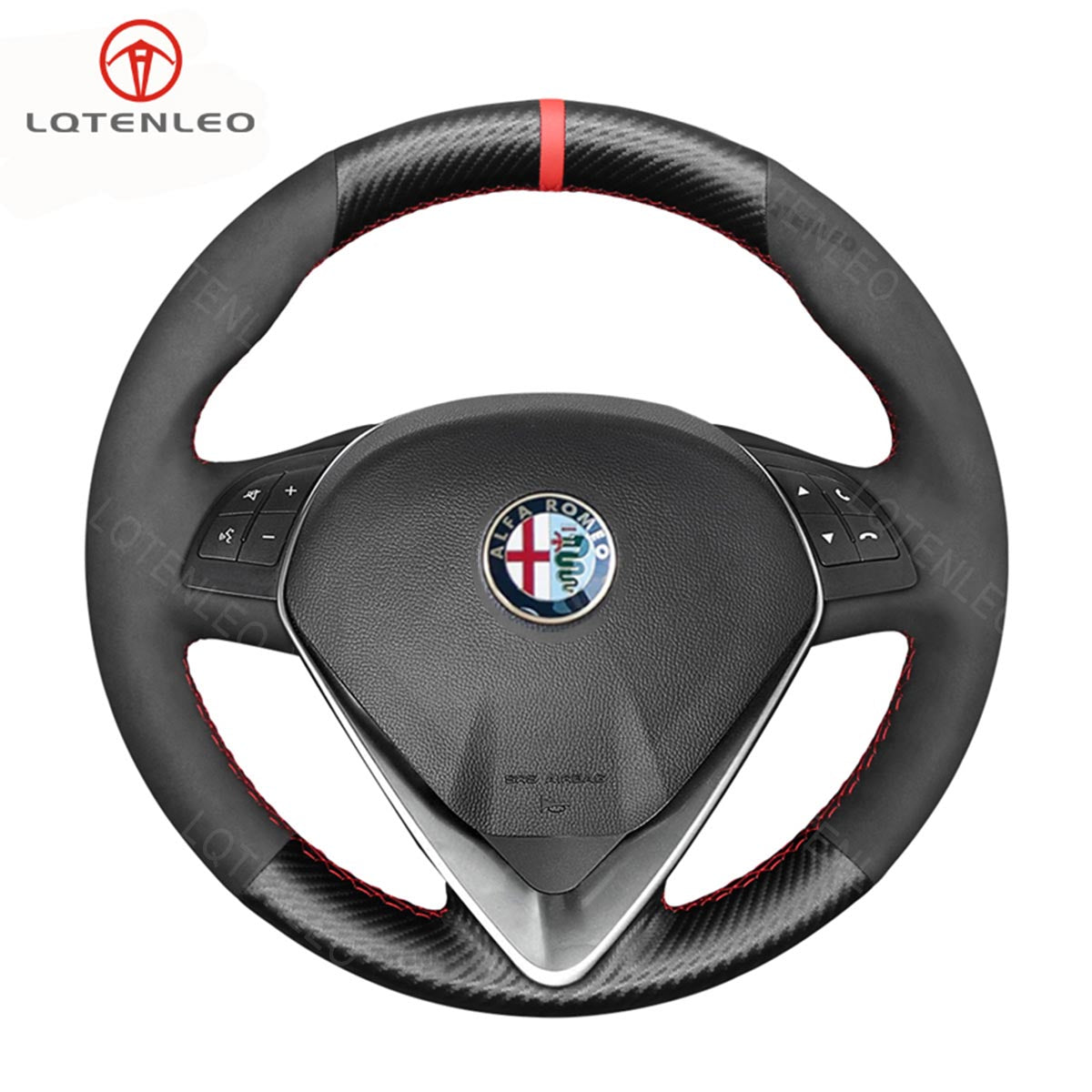 LQTENLEO Alcantara Carbon Fiber Suede Leather Hand-stitched Car Steering Wheel Cover for Alfa Romeo Giulietta 2014-2021(O Shape) - LQTENLEO Official Store