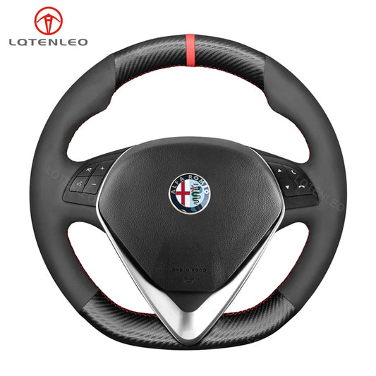 LQTENLEO Hand-stitched Carbon Fiber Suede Alcantara Car Steering Wheel Cover for Alfa Romeo Giulietta 2014-2021(D Shape) - LQTENLEO Official Store