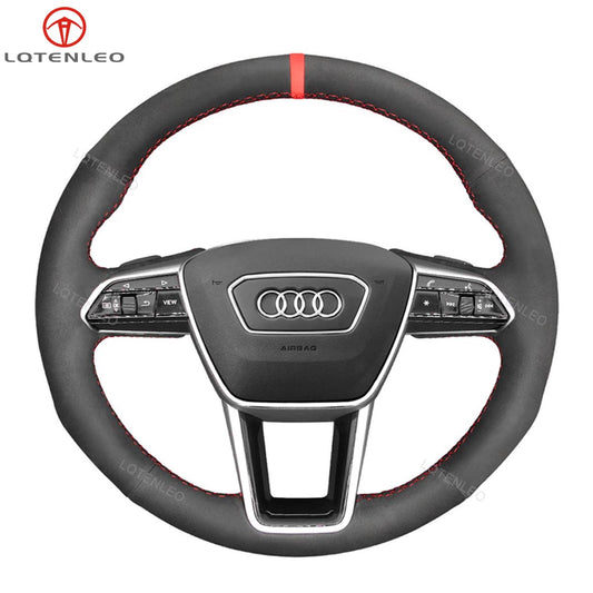 LQTENLEO Carbon Fiber Leather Suede Hand-stitched Car Steering Wheel Cover for Audi A6 (C8) Avant Allroad 2018-2019 / A7 (K8) 2018-2019 / S7 2019 - LQTENLEO Official Store