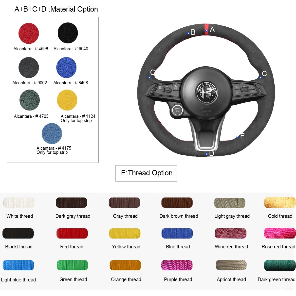 LQTENLEO Alcantara Hand-stitched Car Steering Wheel Cover for Alfa Romeo Giulia 2020-2022 / Stelvio 2020-2022 / Tonale 2022 - LQTENLEO Official Store