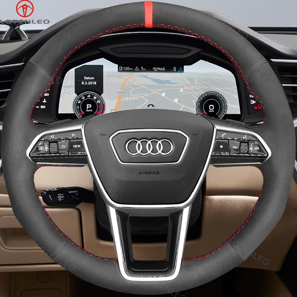 LQTENLEO Carbon Fiber Leather Suede Hand-stitched Car Steering Wheel Cover for Audi A6 (C8) Avant Allroad 2018-2019 / A7 (K8) 2018-2019 / S7 2019 - LQTENLEO Official Store