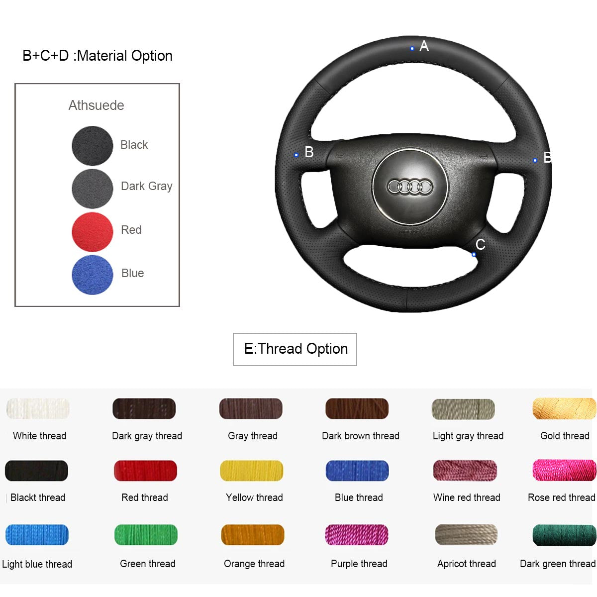 LQTENLEO Leather Suede Hand-stitched Car Steering Wheel Cover for Audi A4 1998 A6 /A8 A8 L /Allroad - LQTENLEO Official Store