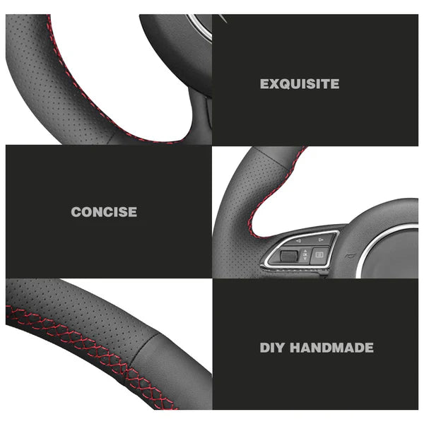 LQTENLEO Black Genuine Leather Suede Hand-stitched Car Steering Wheel Cove for Hyundai Santa Fe (Sport)/ Santa Fe XL/ Grand Santa Fe/ H350