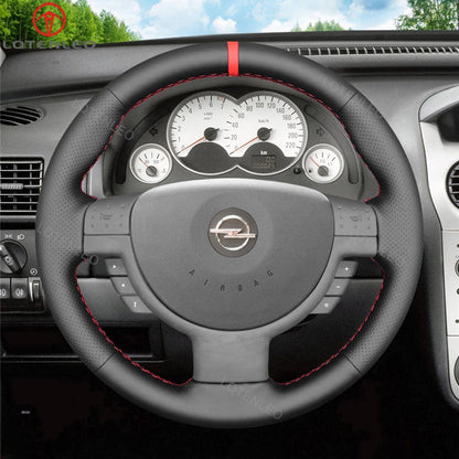 LQTENLEO Black Leather Suede Hand-stitiched Car Steering Wheel Cover for Opel Corsa C Combo C Vauxhall Corsa C Holden Barina Tigra