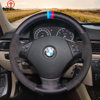 LQTENLEO Leather Suede Hand-stitched Car Steering Wheel Cover for BMW 3 Series E90 (Sedan) 2005-2011 / E91 (Touring) 2005-2011 X1 E84 2009-2015 - LQTENLEO Official Store