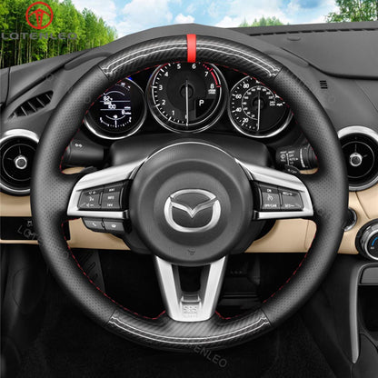 LQTENLEO Carbon Fiber Leather Suede Hand-stitched Car Steering Wheel Cover for Mazda MX-5 2016-2019