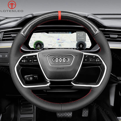 LQTENLEO Carbon Fiber Leather Suede Hand-stitched Car Steering Wheel Cover for Audi A8/A8 L /A8 Quattro/S8 Quattro