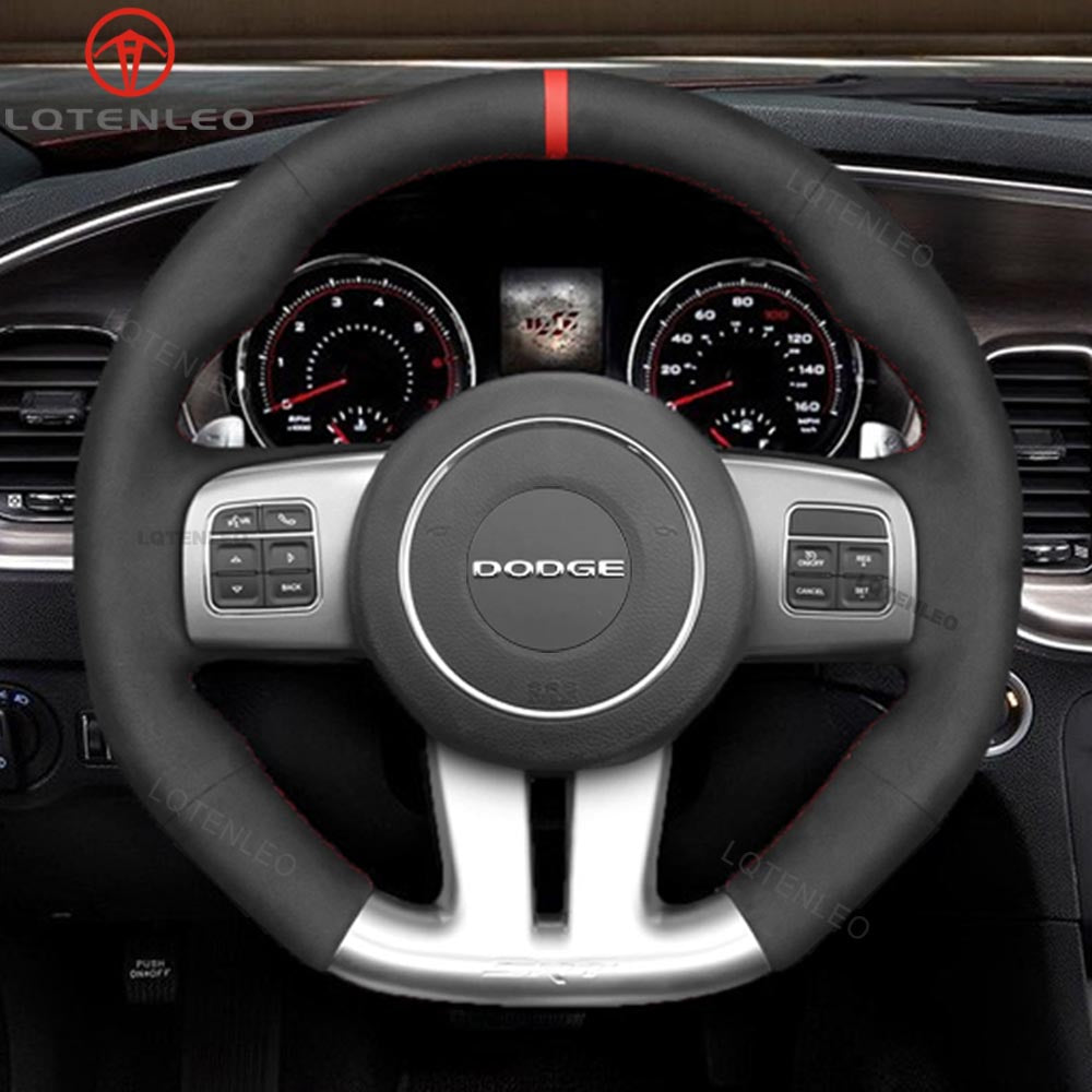 LQTENLEO Black Leather Suede Hand-stitched Car Steering Wheel Cover for Dodge Challenger (SRT) Charger (SRT) / for Jeep Grand Cherokee (SRT) - LQTENLEO Official Store
