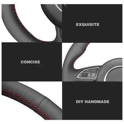 LQTENLEO Black Genuine Leather Hand-stitched Car Steering Wheel Cover for Suzuki Swift 2011-2017