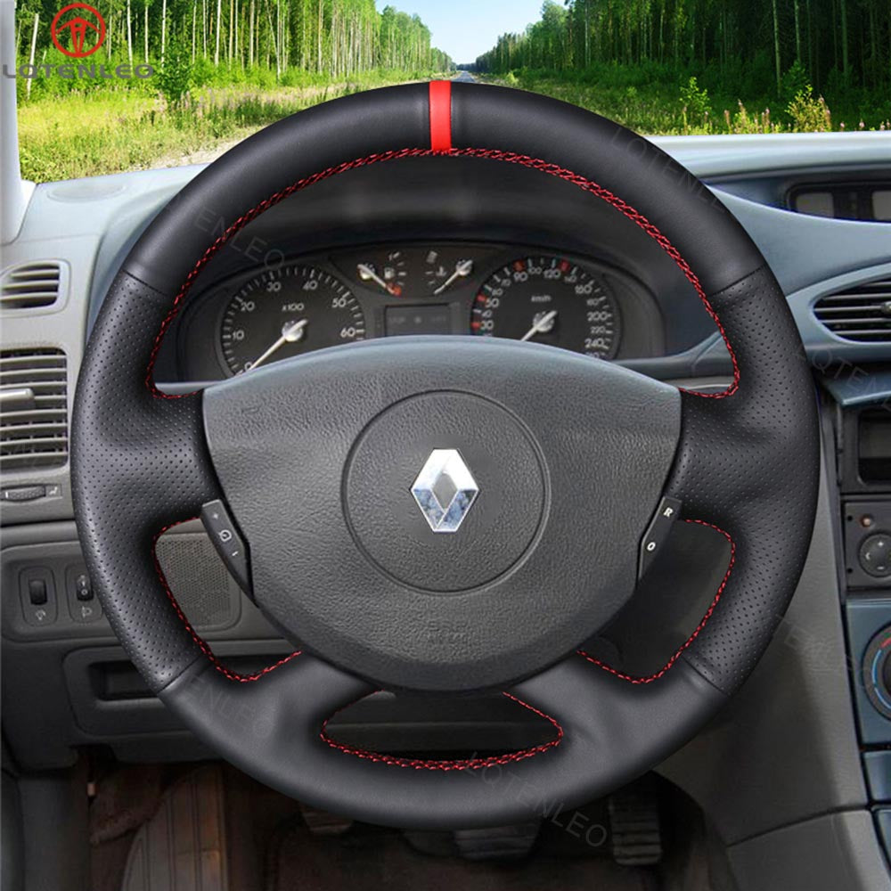 LQTENLEO Black Leather Suede Car Steering Wheel Cover for Opel V Renault Laguna 2 Trafic 2 Grand Espace Vel Satis Nissan Primastar