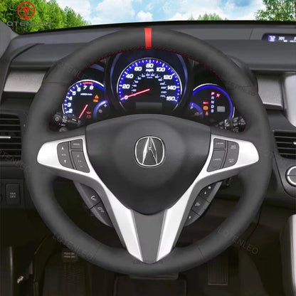 LQTENLEO Black Suede Red Marker Hand-stitched Car Steering Wheel Cove for Acura RDX 2007-2008