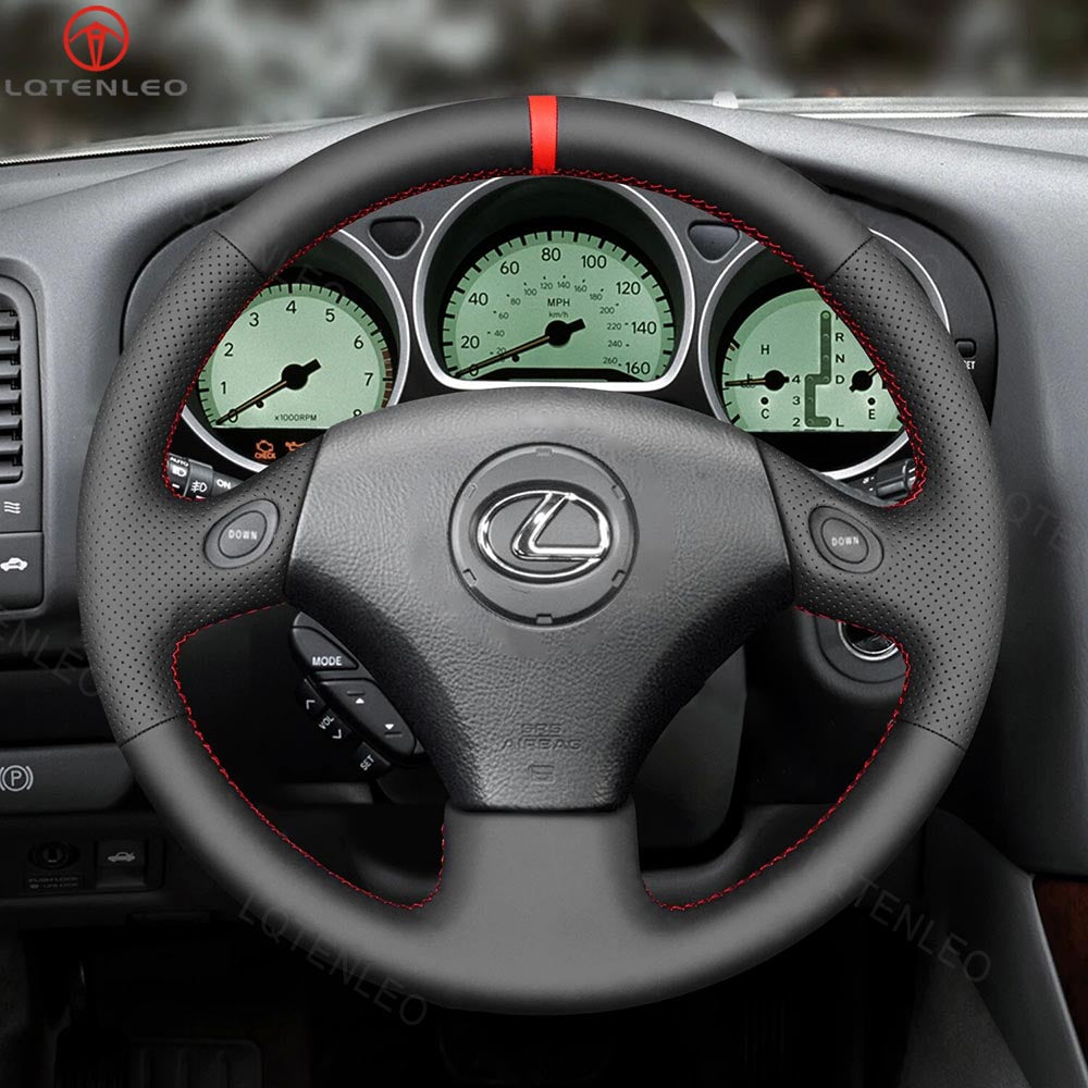 LQTENLEO Black Leather Suede Hand-stitched Car Steering Wheel Cover for Lexus GS300 GS400