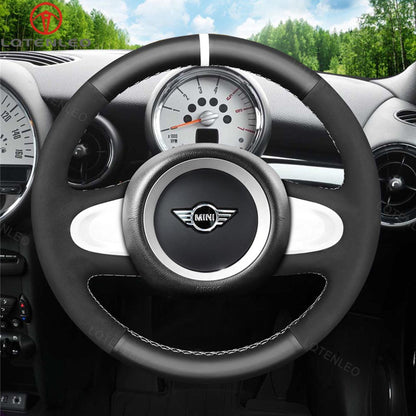 LQTENLEO Hand-stitched Car Steering Wheel Cover for Mini(Hatchback/Mini R56/R57) Clubman Clubvan Convertible Countryman Coupe Paceman Roadster (2-Spoke)