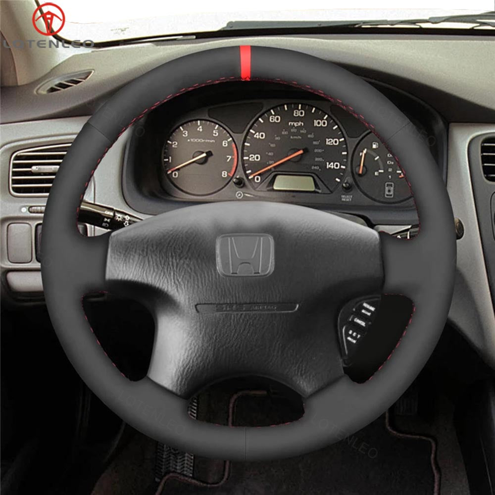 LQTENLEO Black Leather Suede Hand-stitched Car Steering Wheel Cover Braid for Honda CRV CR-V Accord 6 Odyssey Prelude Civic 1996-2002 Acura CL 1998-2003