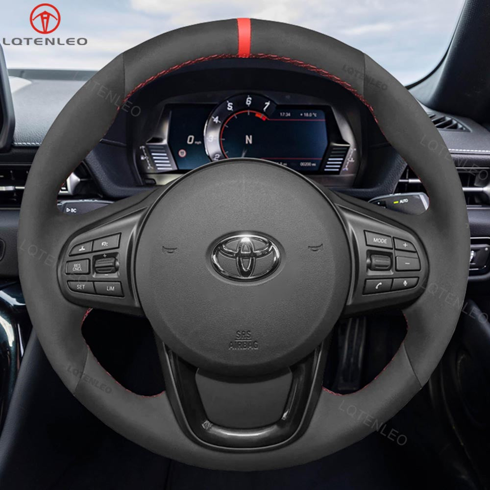 LQTENLEO Alcantara Carbon Fiber Leather Sude Hand-stitched Car Steering Wheel Cover for Toyota Supra GR Supra 2019 2020 2021