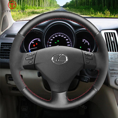 LQTENLEO Black Carbon Fiber Leather Suede Hand-stitched Car Steering Wheel Cover for Lexus RX330 RX400h RX400 2004-2007