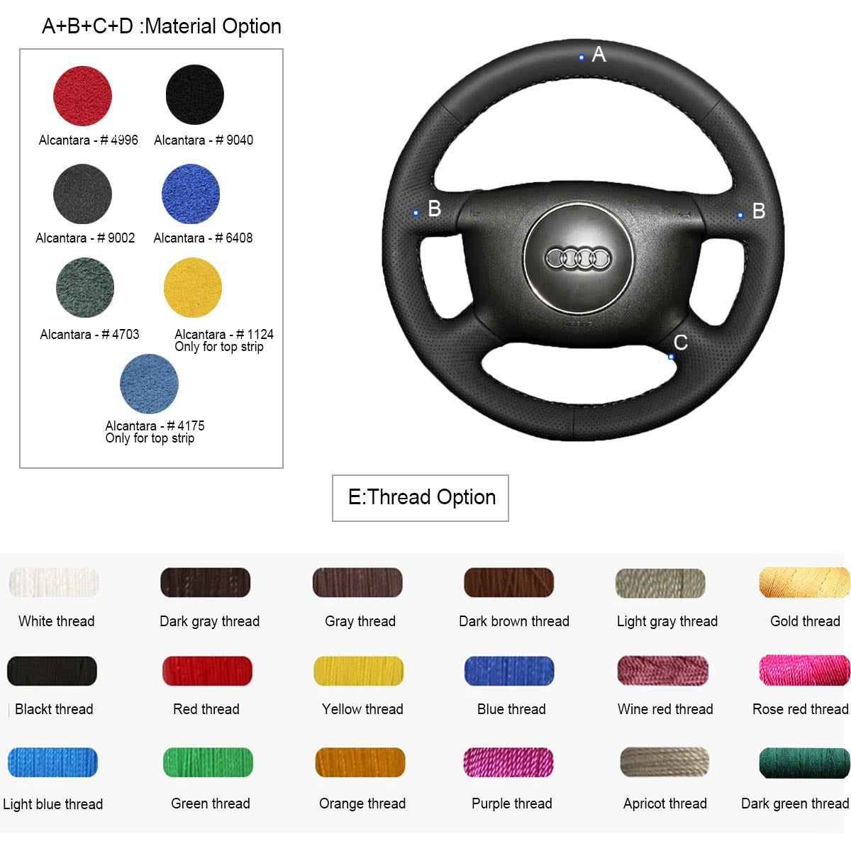 LQTENLEO Leather Suede Hand-stitched Car Steering Wheel Cover for Audi A4 1998 A6 /A8 A8 L /Allroad - LQTENLEO Official Store