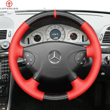 LQTENLEO Black Carbon Fiber Leather Suede Hand-stitched Car Steering Wheel Cover for Mercedes Benz E-Class W211 2003-2006 / G-Class W463 2003-2007