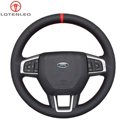 LQTENLEO Black Leather Suede Hand-stitched Car Steering Wheel Cover for Land Rover Discovery Sport (L550)