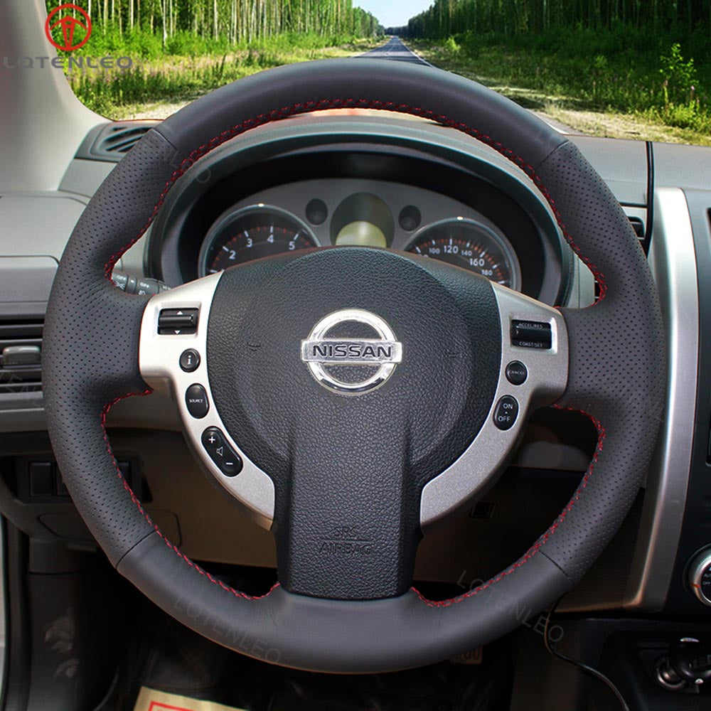 LQTENLEO Black Leather Suede Hand-stitched No-slip Car Steering Wheel Cover for Nissan Qashqai X-Trail Dualis Serena 2005-2015 NV200 Evalia AD 2006-2020