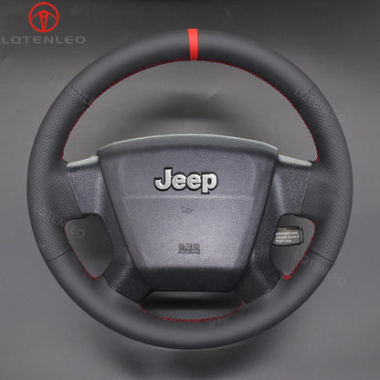 LQTNELO Black Alcantara Genuine Leather Hand-stitched Car Steering Wheel Cove for Jeep Compass I(MK49) / Patriot