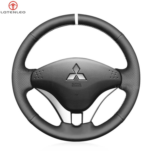 LQTENLEO Black Leather Suede Hand-stitched Car Steering Wheel Cover for Mitsubishi L200 2006-2015 / Triton 2006-2012