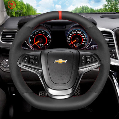 LQTENLEO Black Genuine Leather Hand-stitched Car Steering Wheel Cove for for Chevrolet SS 2014-2017