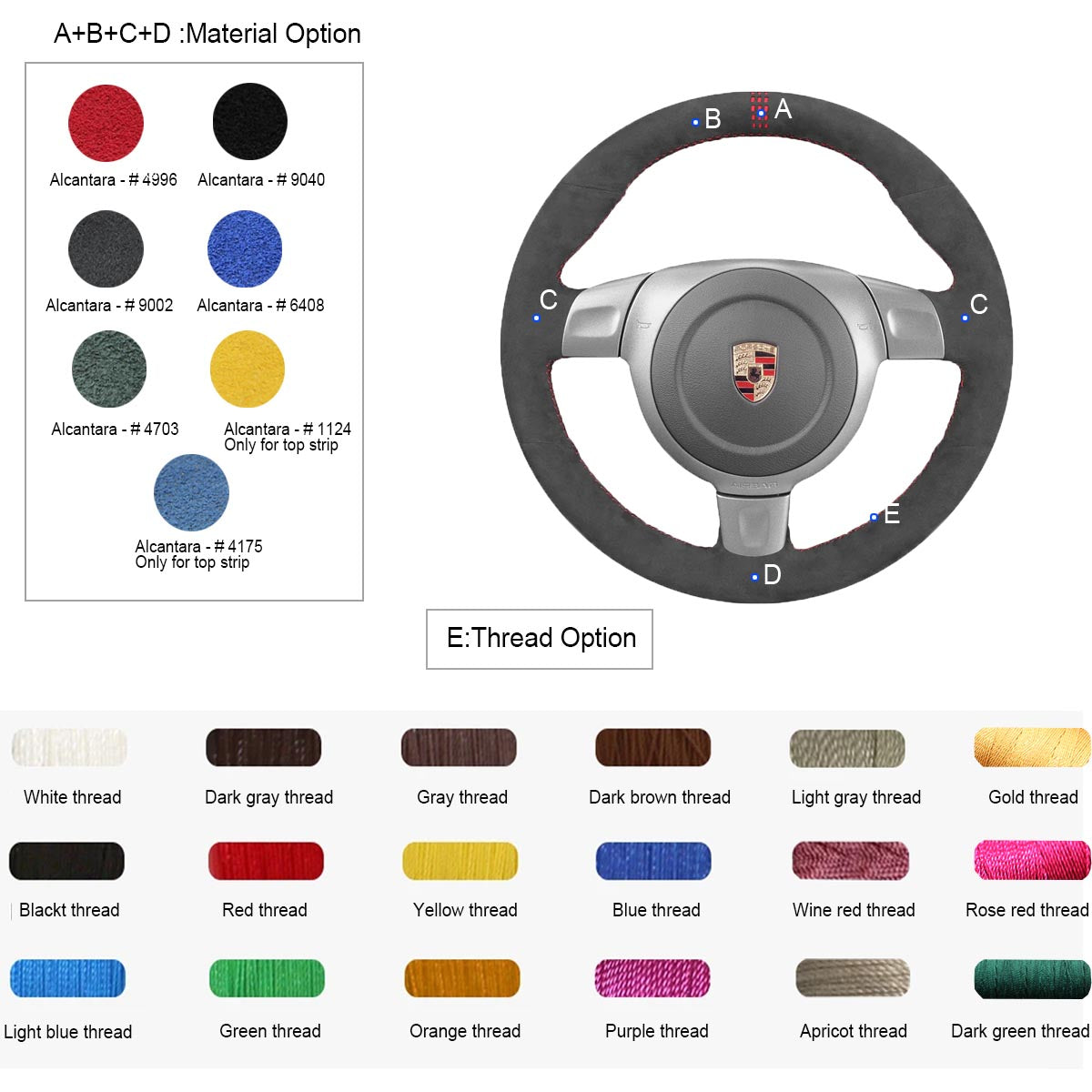 LQTENLEO Alcantara Leather Suede Hand-stitched Car Steering Wheel Cover Wrap for Porsche 911 (997) 2005-2009 / Boxster (987) 2005-2009 / Cayman (987) 2006-2009