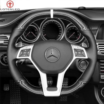 LQTENLEO Alcantara Carbon Fiber Leather Suede Hand-stitched Car Steering Wheel Cover for Mercedes Benz AMG C63 W204 AMG CLA 45 CLS 63 AMG C218 S-Model C218 W212