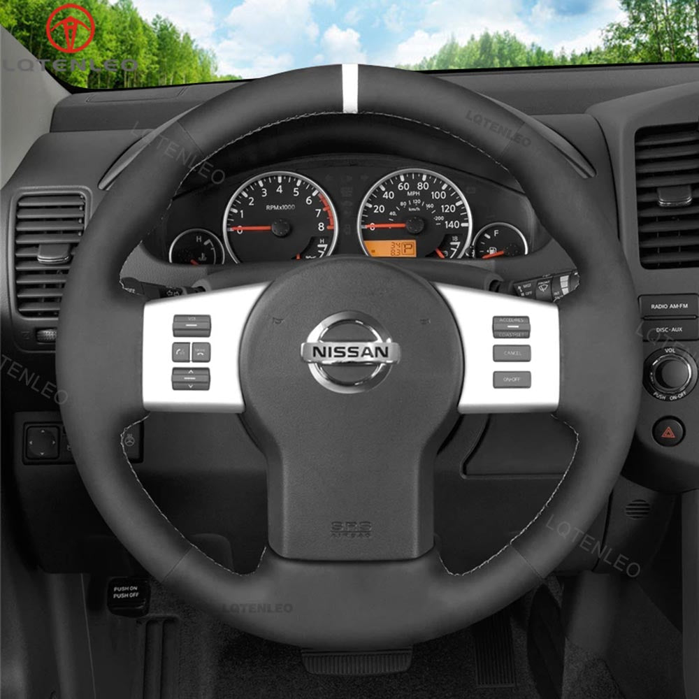 LQTENLEO Black Genuine Leather Suede Hand-stitiched Car Steering Wheel Cover for Nissan Frontier 2005-2021 / Pathfinder 2005-2012 / Xterra 2005-2015