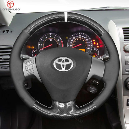 LQTENLEO Black Carbon Fiber Leather Suede Hand-stitched Car Steering Wheel Cover for Toyota Corolla Auris Isis Aygo (UK) Ractis Matrix Sienta Noah (Voxy)