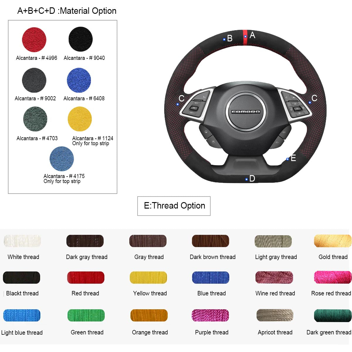 LQTENLEO Alcantara Leather Suede Hand-stitched Car Steering Wheel Cover for Chevrolet Camaro