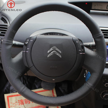 LQTENLEO Black Leather Suede Soft No-slip Hand-stitched Car Steering Wheel Cover for Citroen C4 2004-2010 - LQTENLEO Official Store
