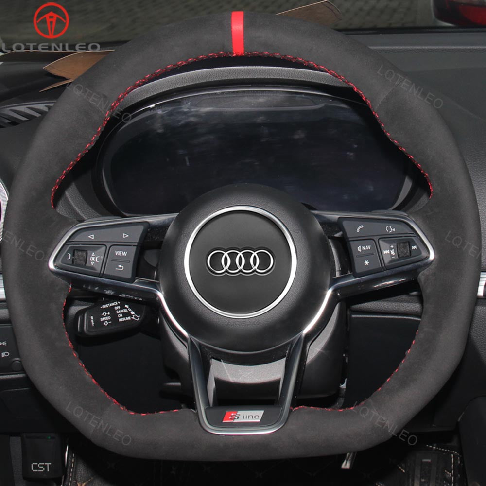 LQTENLEO Black Suede Hand-stitcehd Car Steering Wheel Cover for Audi TT RS FV/8S R8 4S TTS 2015 2016 2017 2018 2019 2020 2021-2022