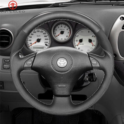 LQTENLEO Black Genuine Leather Suede Hand-stitched Car Steering Wheel Cover for Toyota RAV4 Celica MR2 MR-S Supra Caldina