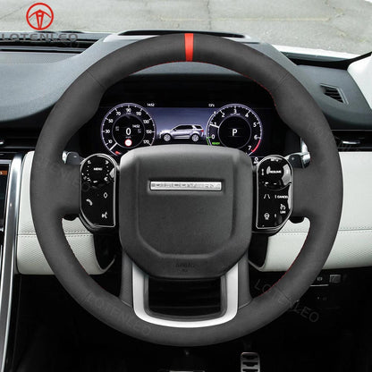 LQTENLEO Black Leather Suede Soft Hand-stitched No-slip Car Steering Wheel Cover for Land Rover Range Rover Sport 2018-2021