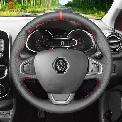 LQTENELO Black Genuine Leather Suede Hand-stitched Car Steering Wheel Cover for Renault Clio 4 (IV) 2016-2020 / Captur 2016-2020 / Kaptur 2016-2020