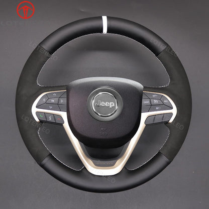 LQTENLEO Black Leather Suede Hand-stitched Car Steering Wheel Cover for Jeep Grand Cherokee 2014-2016