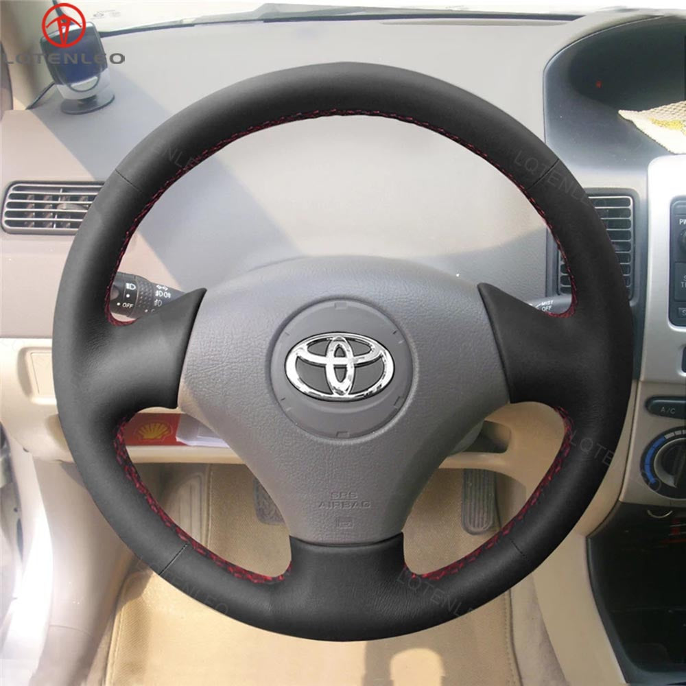 LQTENLEO Black Leather Hand-stitched Car Steering Wheel Cover for Toyota Vios Corolla 2000-2004 Mark 2